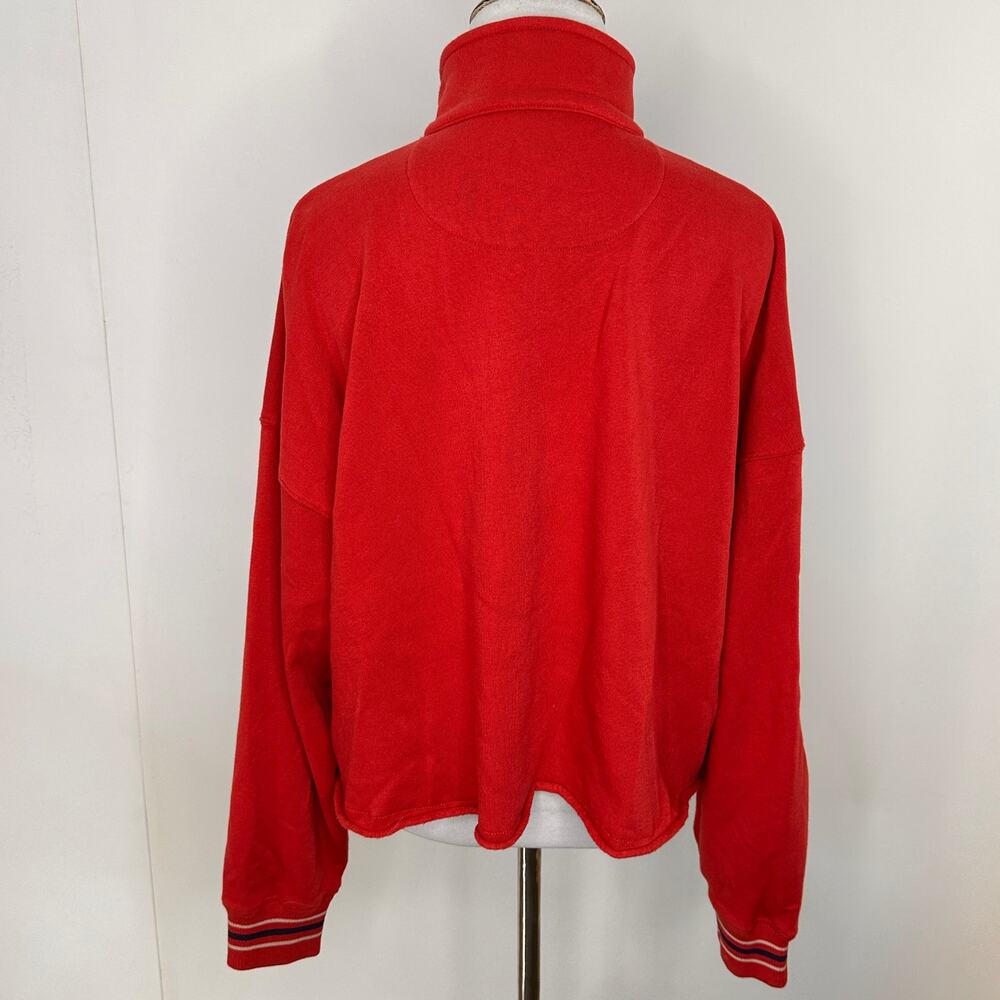 American Eagle AE 1977 Red 1/3 Zip Pullover Striped Trim Sweater Size Small - Picture 4 of 8